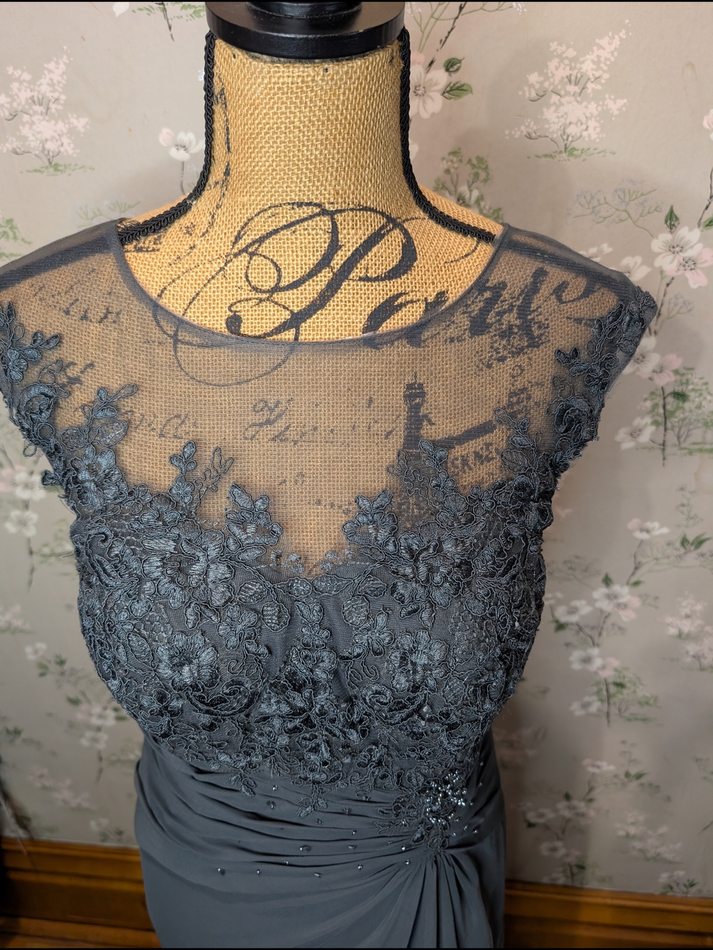 Azazie Elegant Slate Gray Lace Bodice Evening Dress PTP: 18, L: 49-60 - Picture 5 of 14